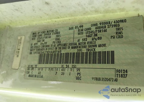 1999 Ford E-350 Super Duty Commercial/Recreational from USA, damaged, VIN 1FTSE34L7XHA80165